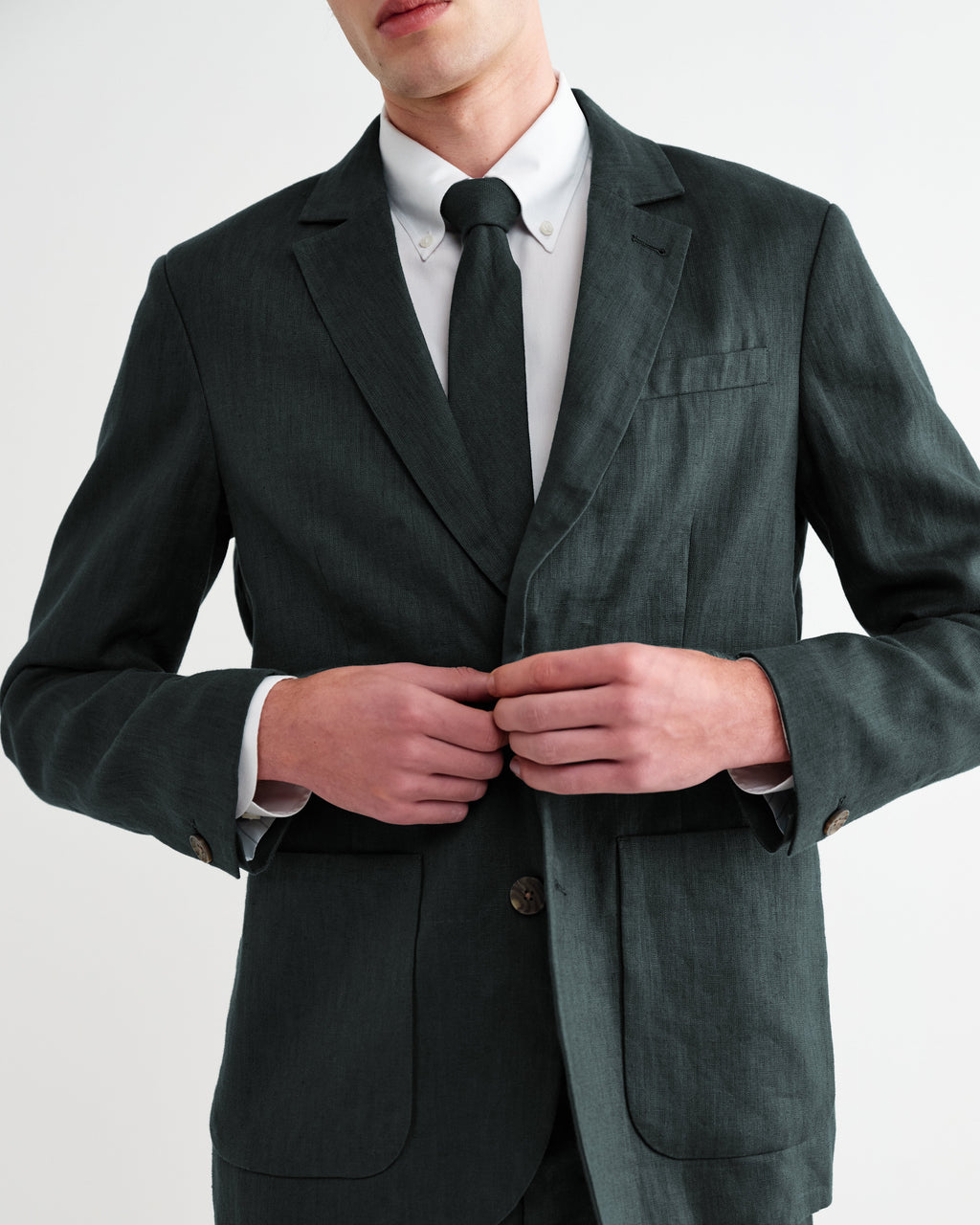 Fintry - Dark Green Linen Single-Breasted Blazer