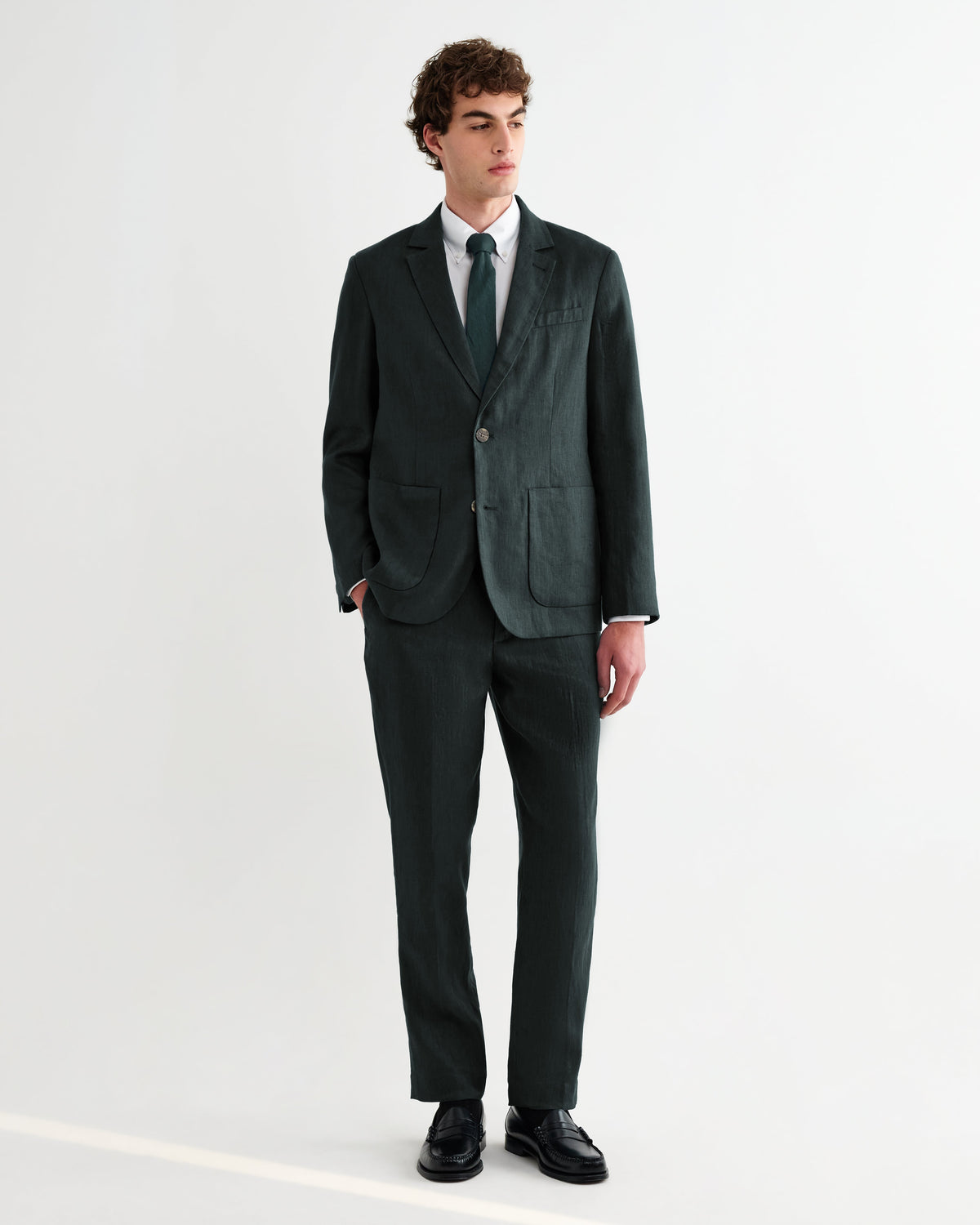 Fintry - Dark Green Linen Single-Breasted Blazer