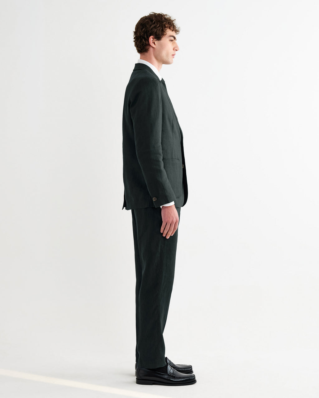 Fintry - Dark Green Linen Single-Breasted Blazer
