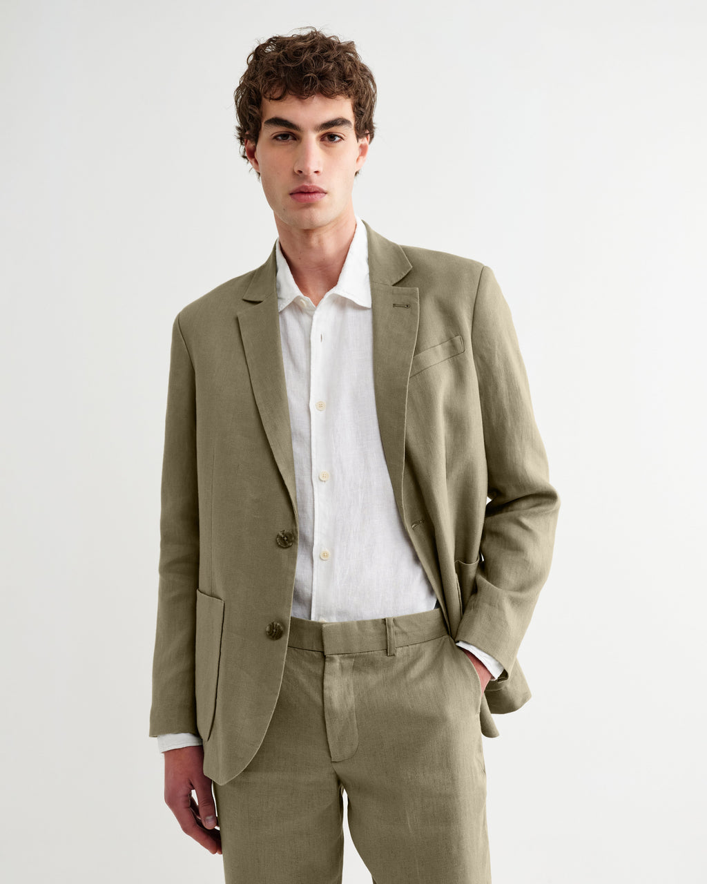 Fintry - Khaki Linen Single-Breasted Blazer