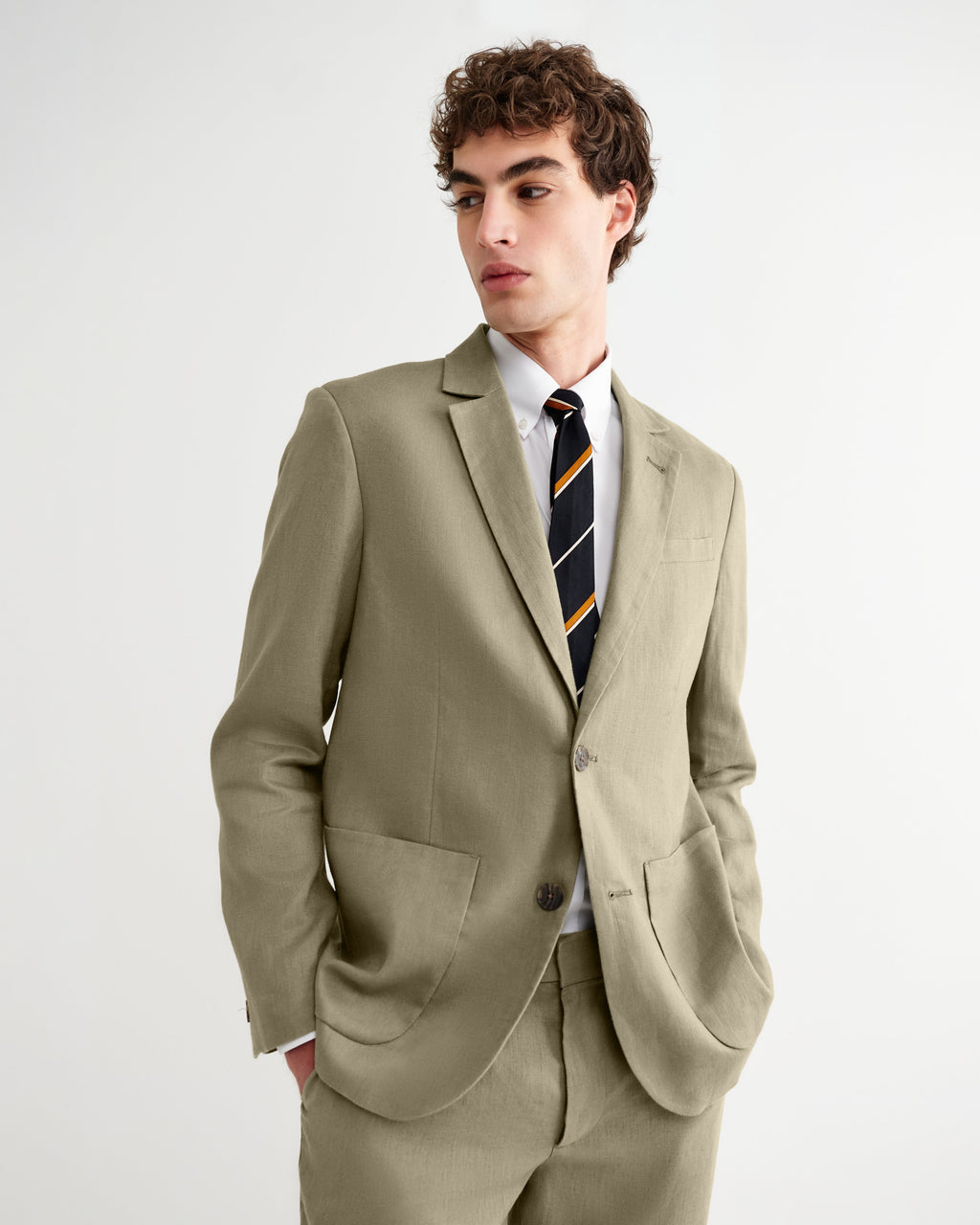 Fintry - Khaki Linen Single-Breasted Blazer