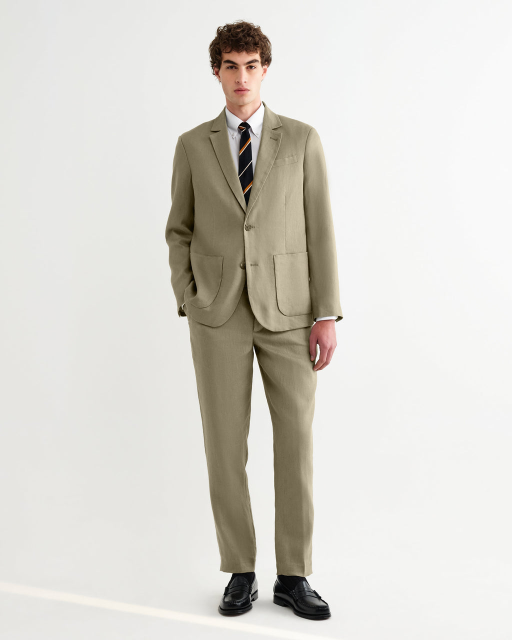 Fintry - Khaki Linen Single-Breasted Blazer
