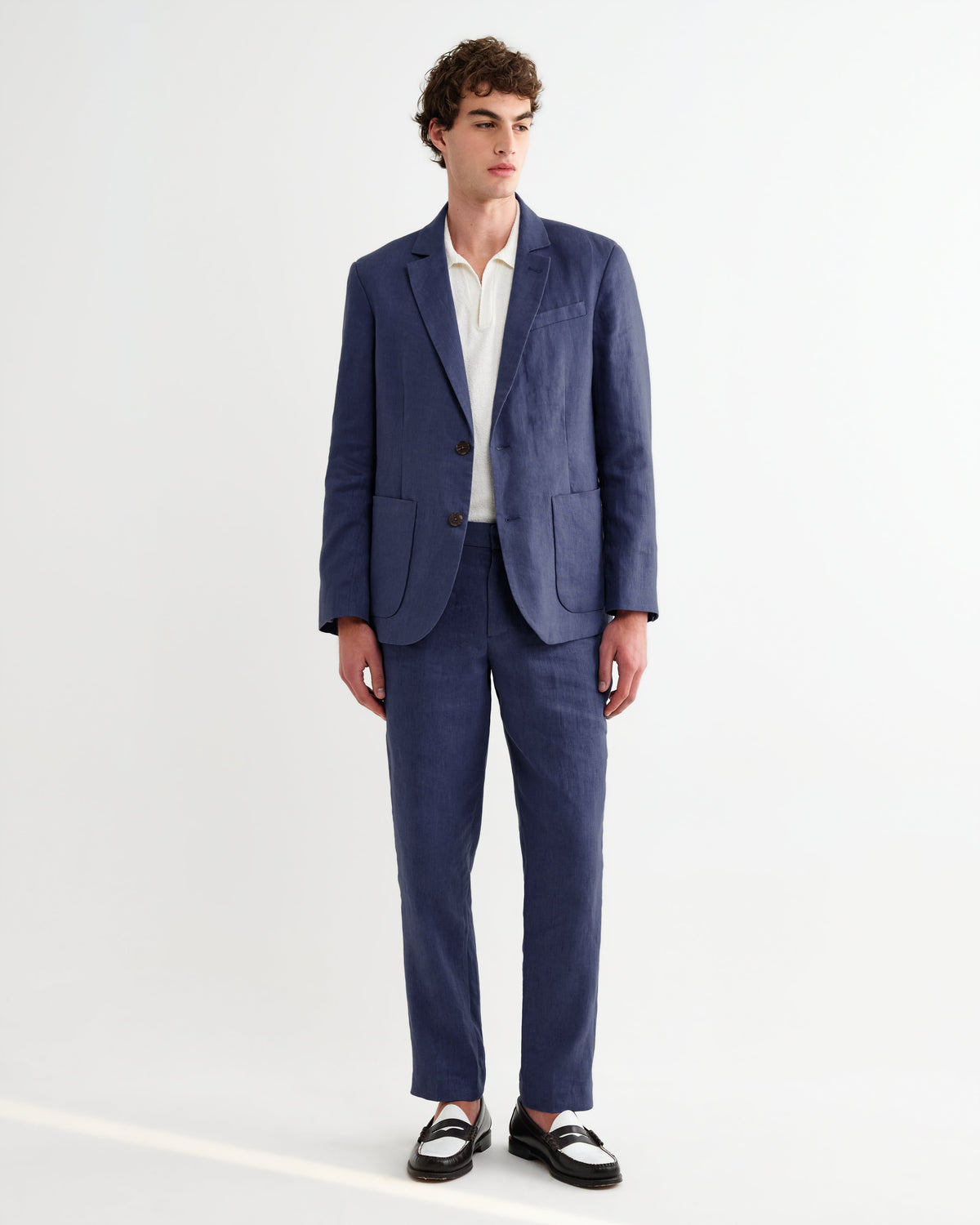 Fintry - Mid Blue Linen Single-Breasted Blazer