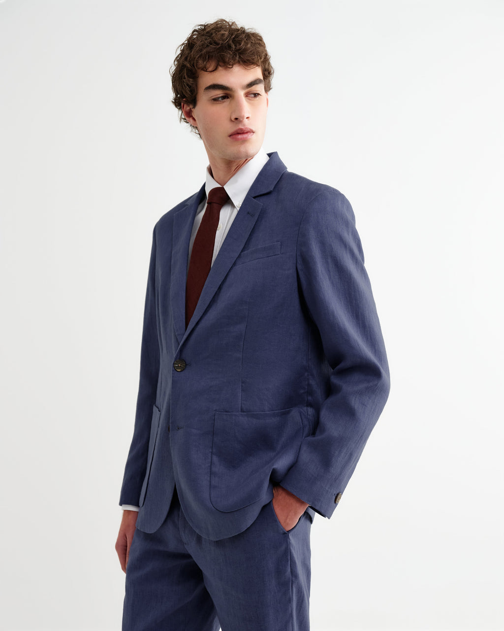Fintry - Mid Blue Linen Single-Breasted Blazer