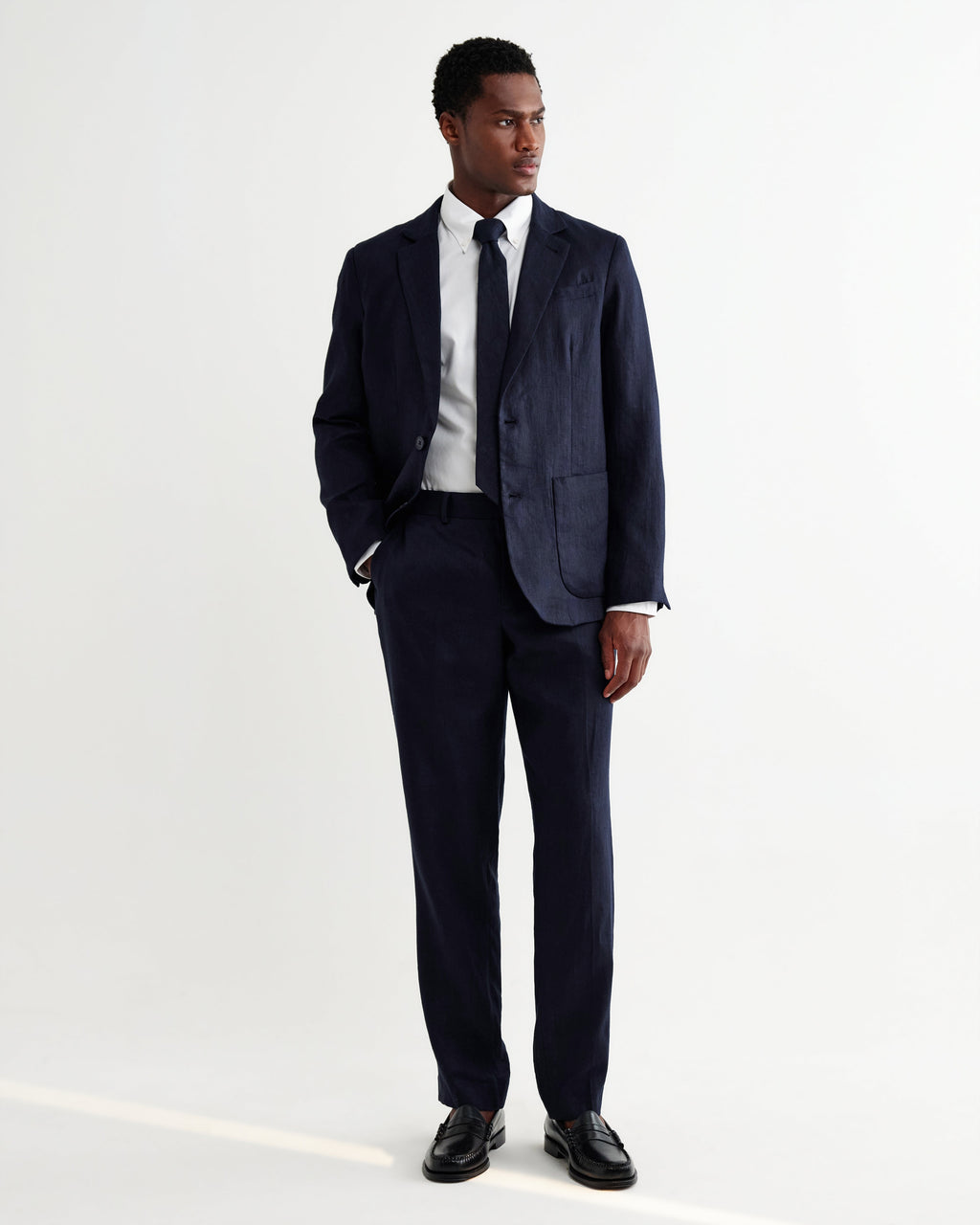Fintry - Navy Linen Single-Breasted Blazer