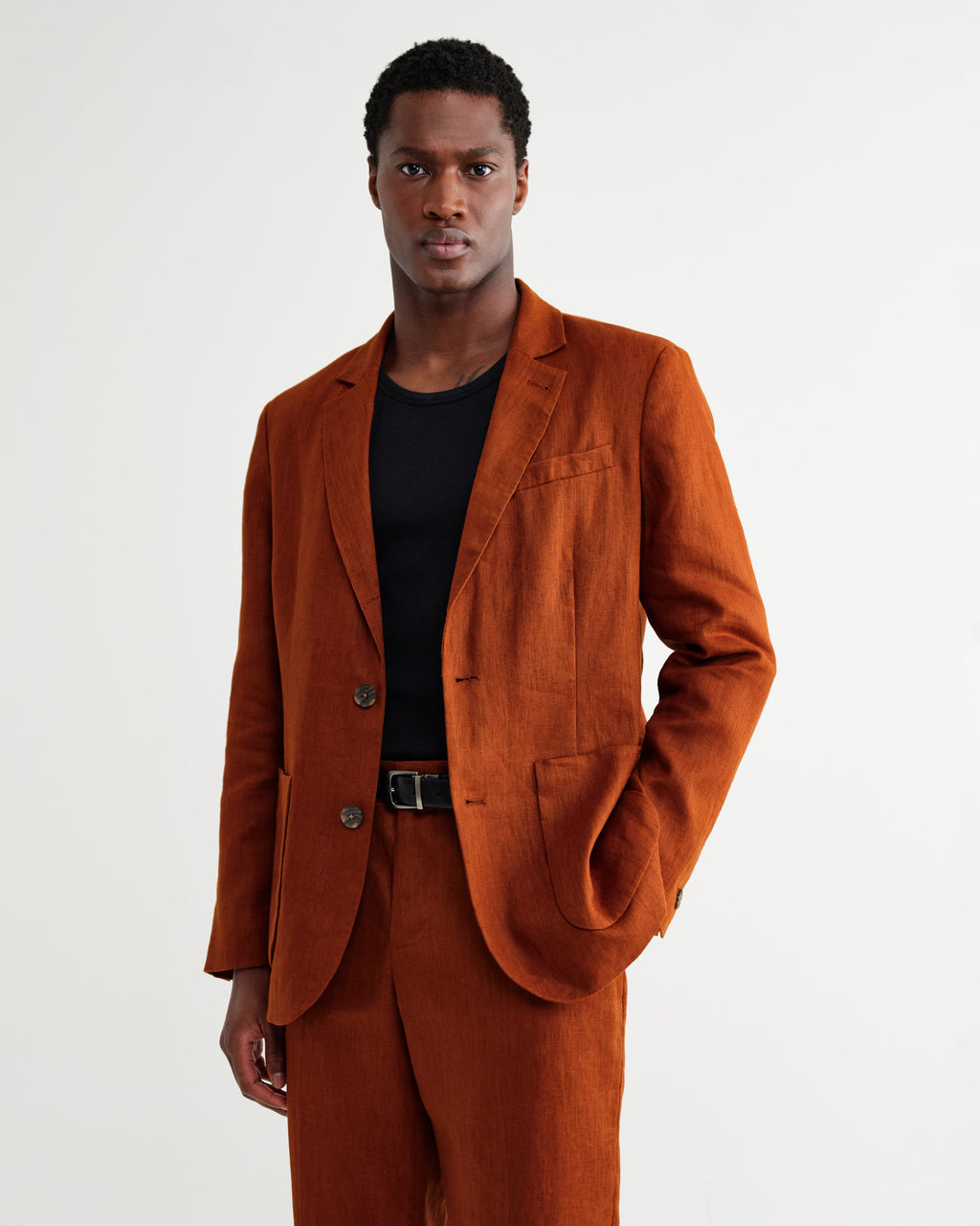 Fintry - Rust Linen Single-Breasted Blazer
