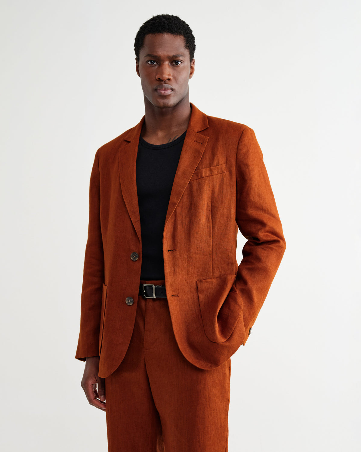 Fintry - Rust Linen Single-Breasted Blazer