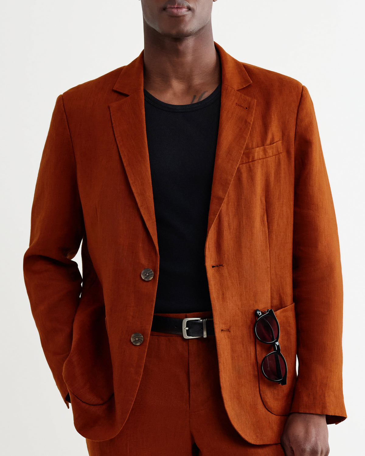Fintry - Rust Linen Single-Breasted Blazer