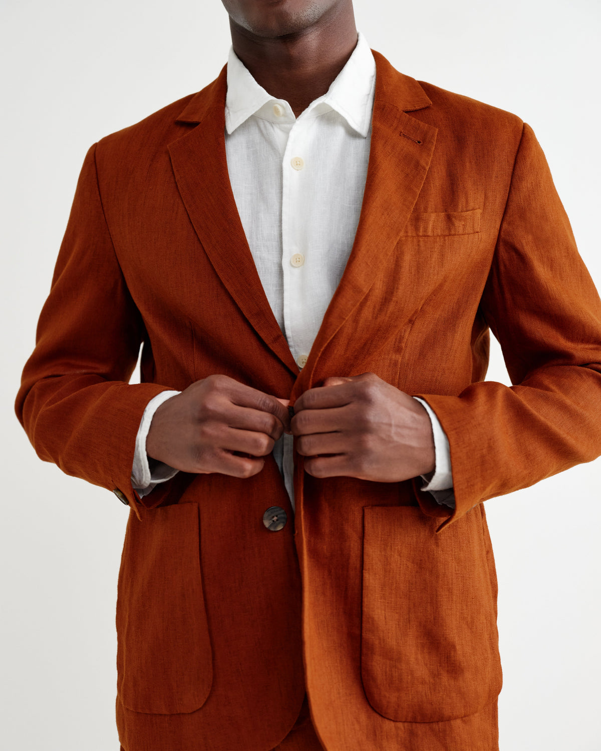 Fintry - Rust Linen Single-Breasted Blazer