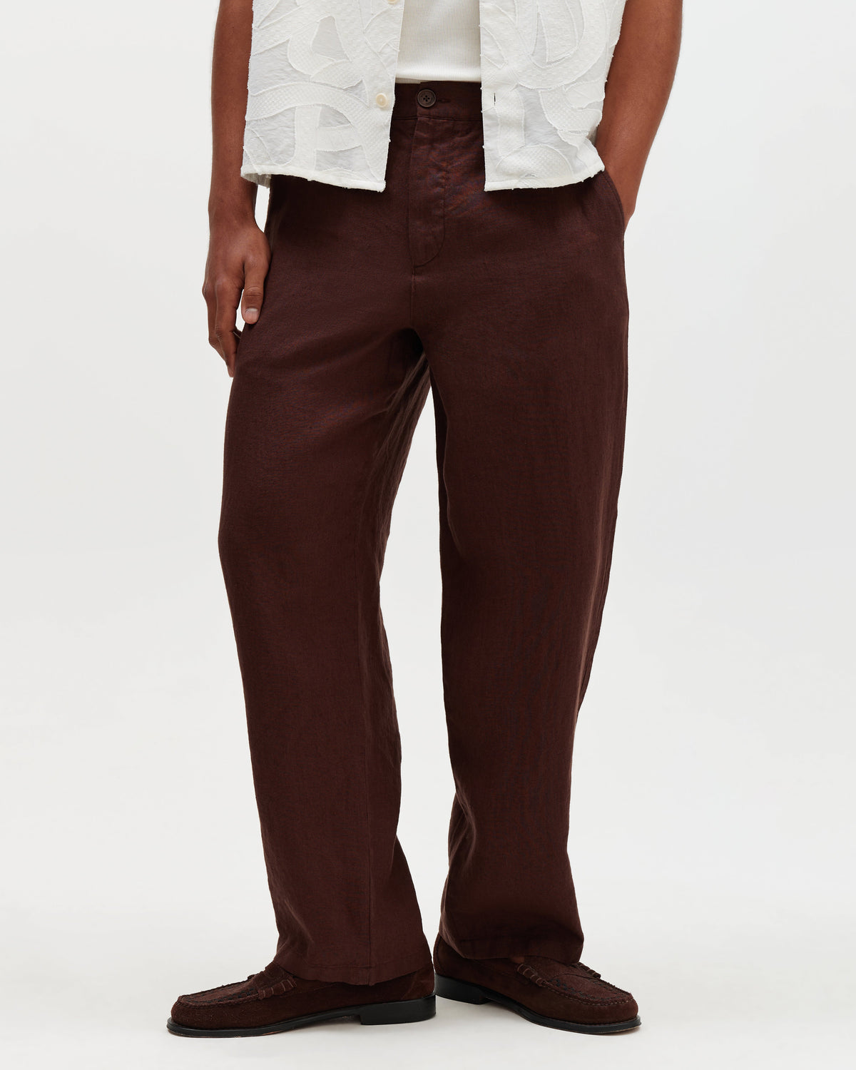 Glencoe - Brown Washed Linen Loose Fit Trousers