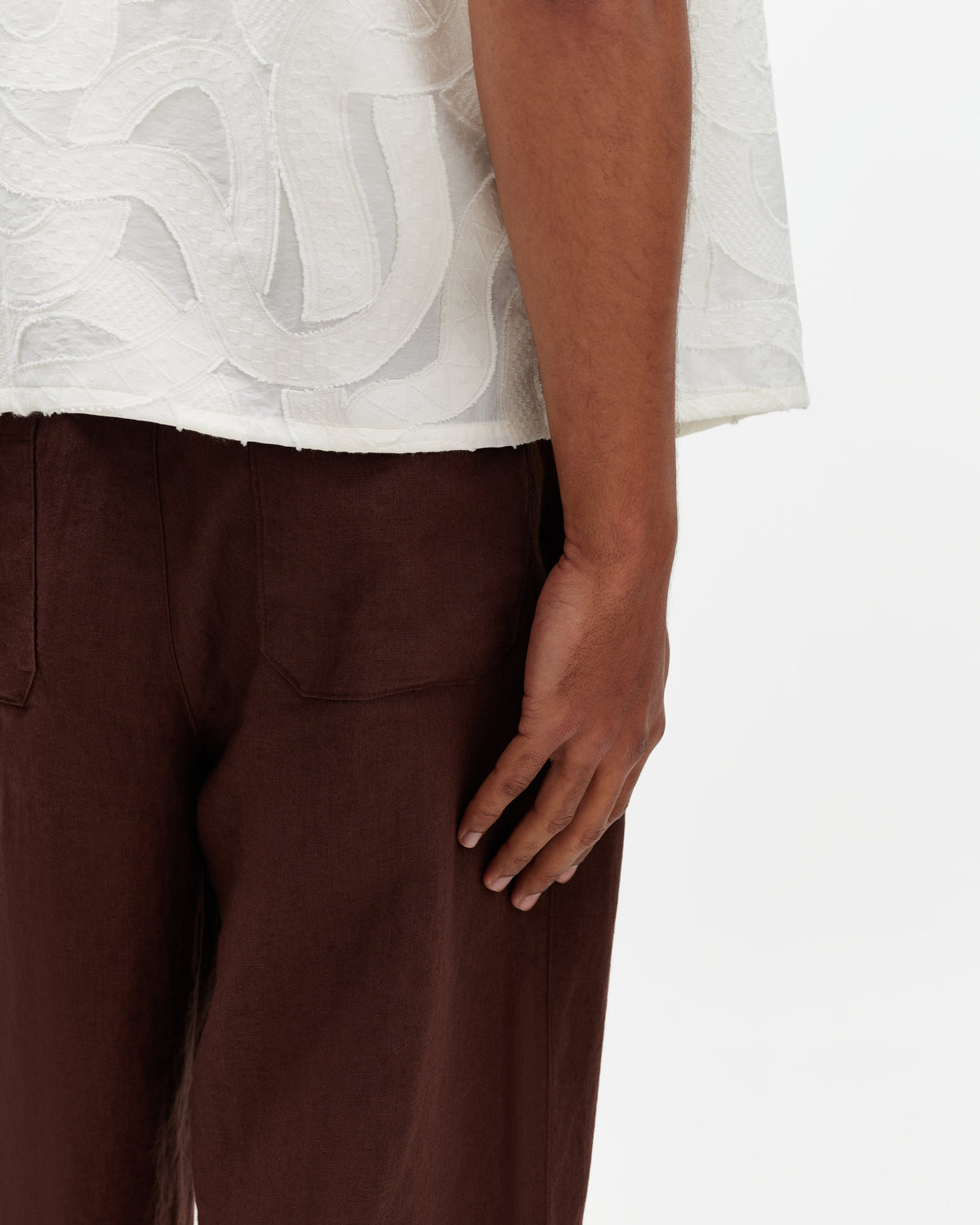 Glencoe - Brown Washed Linen Loose Fit Trousers