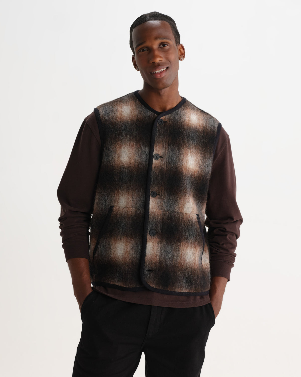 Gower - Brown And Black Check Wool Gilet