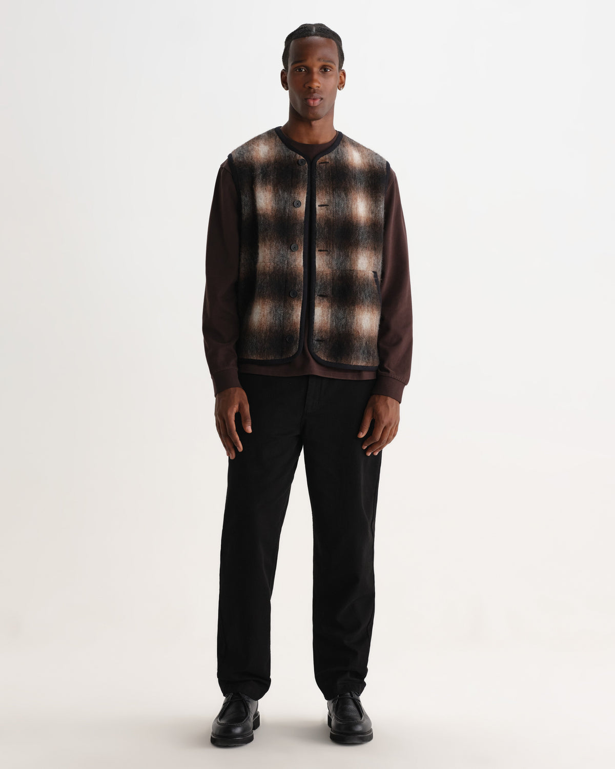 Gower - Brown And Black Check Wool Gilet