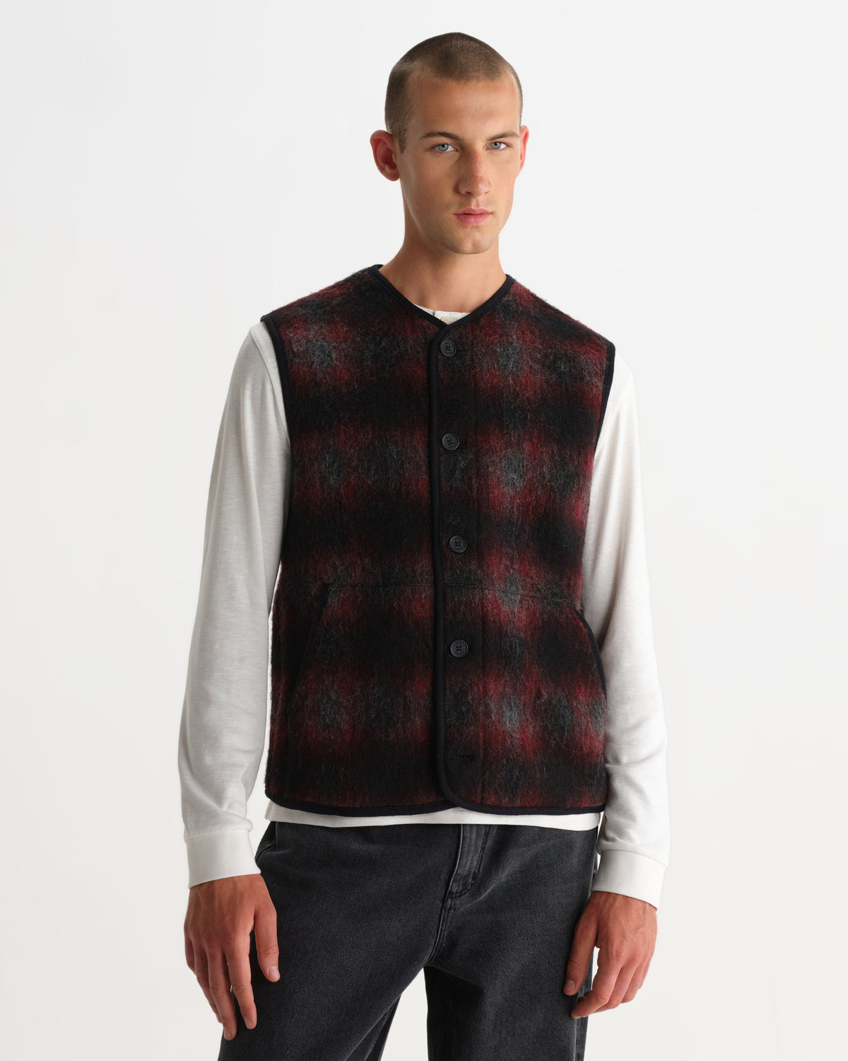 Gower - Red And Black Check Wool Gilet
