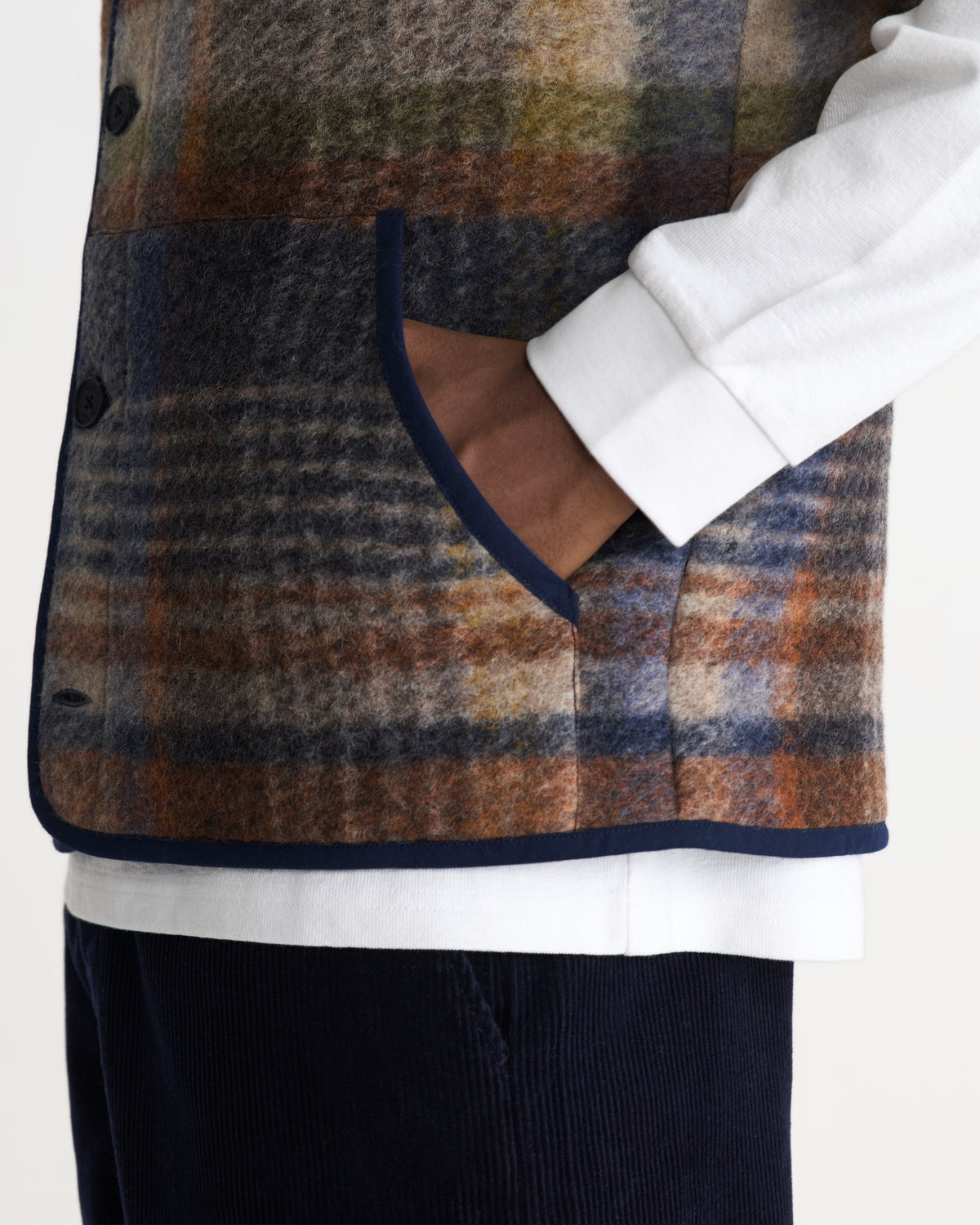 Gower - Oatmeal And Multicolour Check Wool Gilet