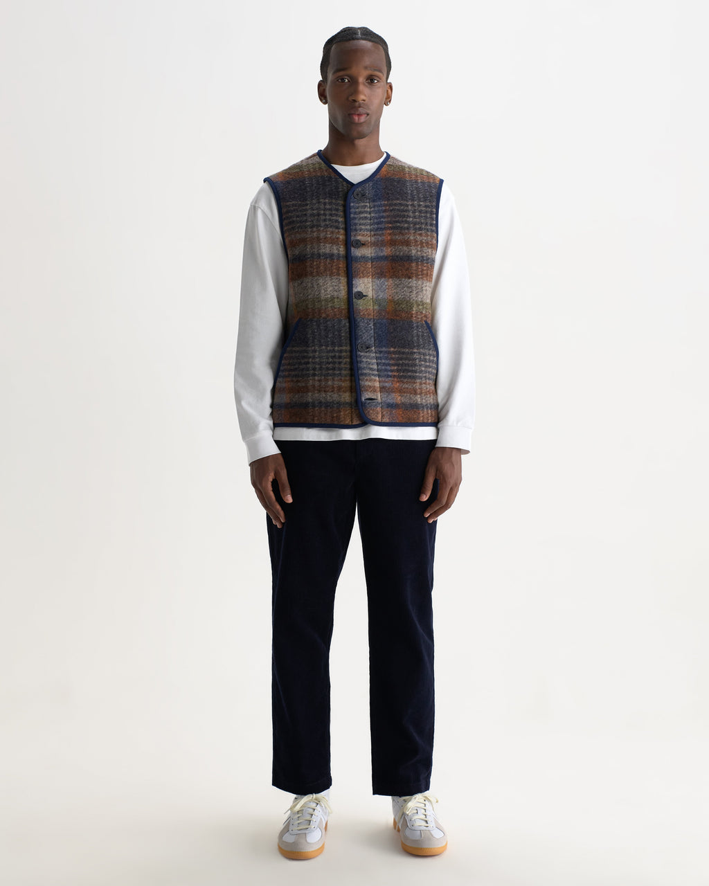 Gower - Oatmeal And Multicolour Check Wool Gilet