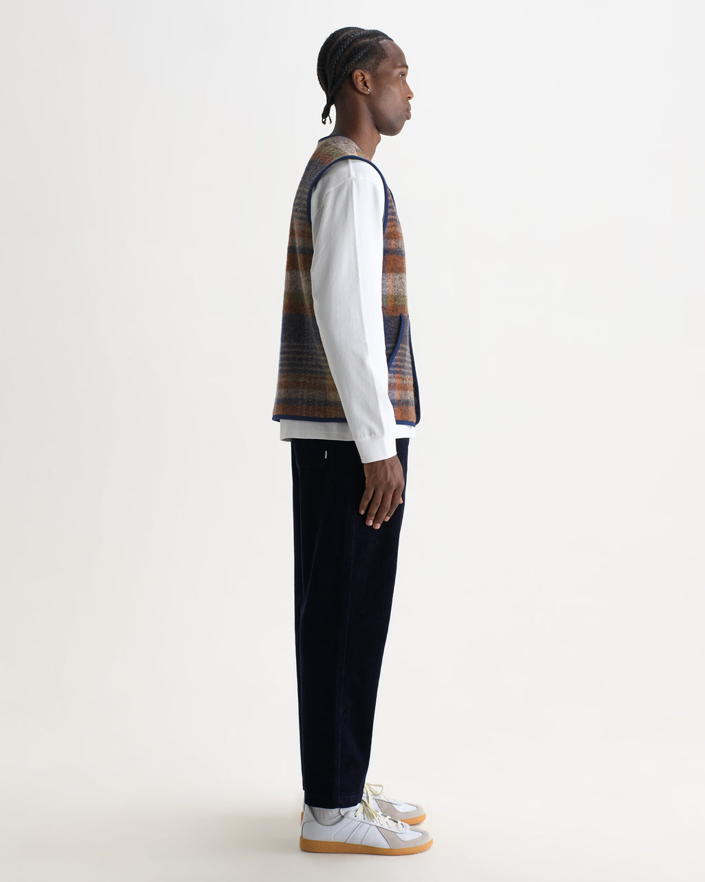 Gower - Oatmeal And Multicolour Check Wool Gilet