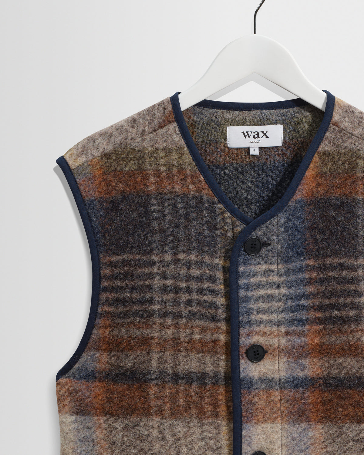 Gower - Oatmeal And Multicolour Check Wool Gilet