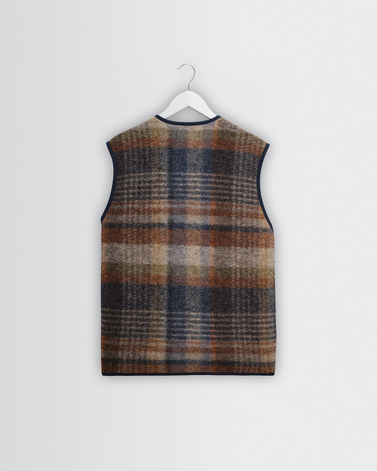 Gower - Oatmeal And Multicolour Check Wool Gilet