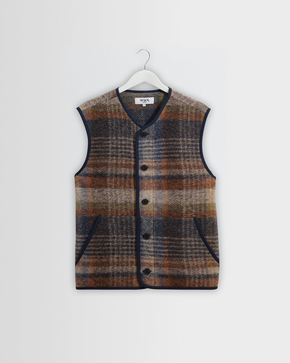 Gower - Oatmeal And Multicolour Check Wool Gilet