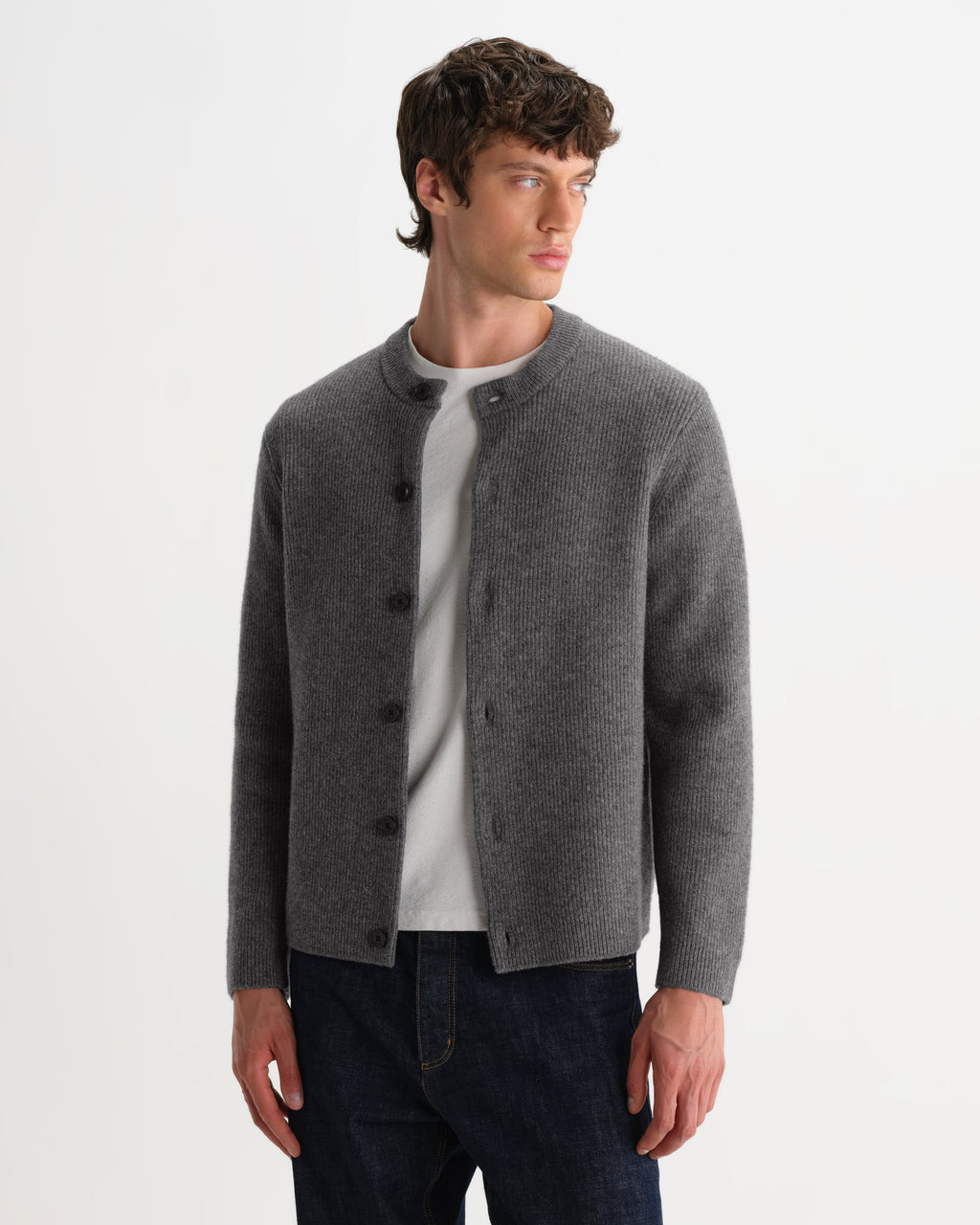 Granby - Grey Ribbed Wool Cardigan