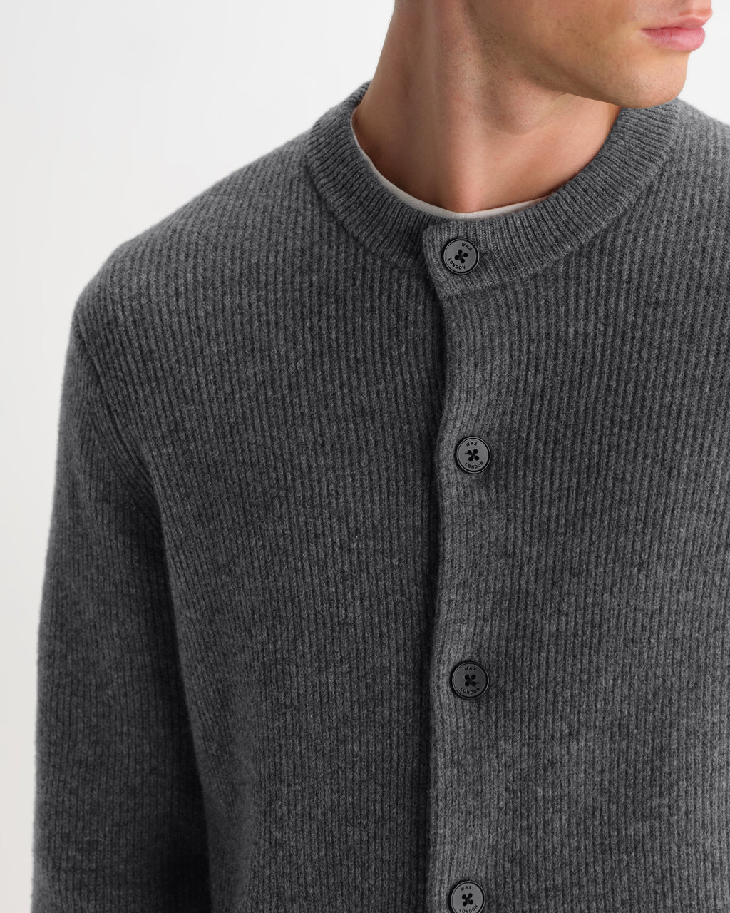 Granby - Grey Ribbed Wool Cardigan