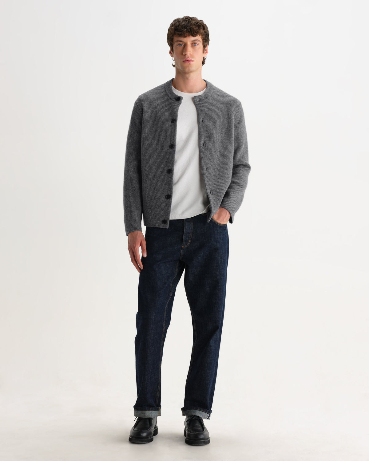 Granby - Grey Ribbed Wool Cardigan