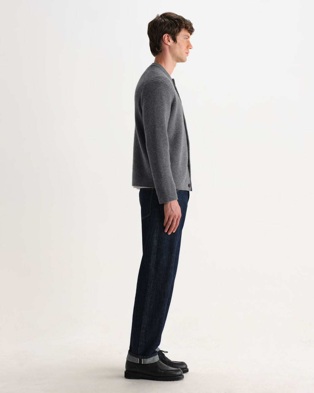 Granby - Grey Ribbed Wool Cardigan