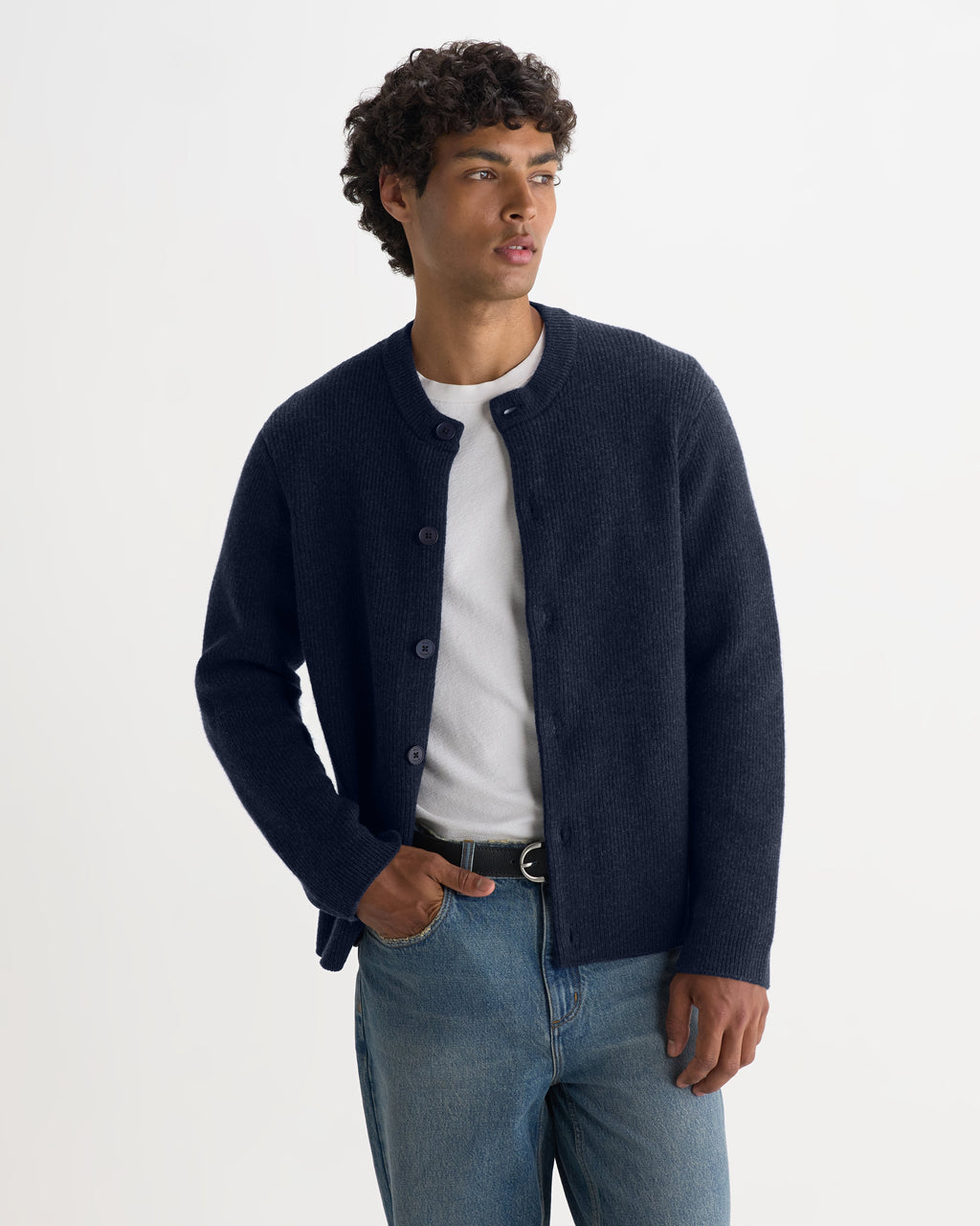 Granby - Navy Ribbed Wool Cardigan