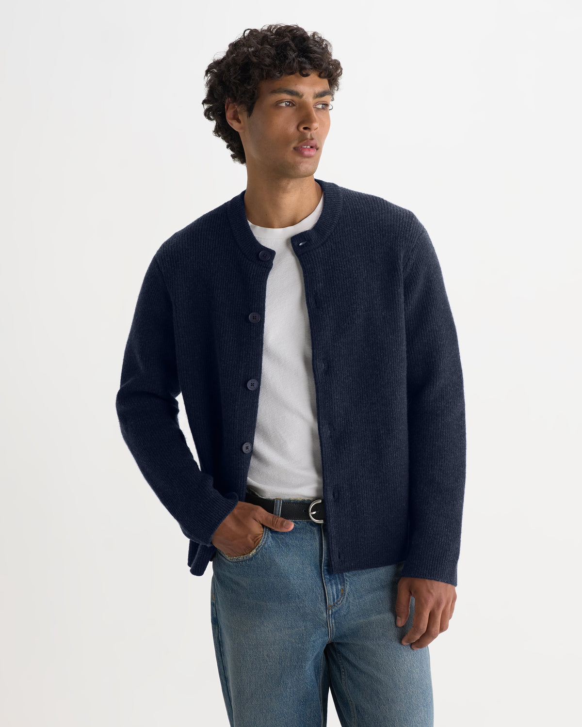 Granby - Navy Ribbed Wool Cardigan