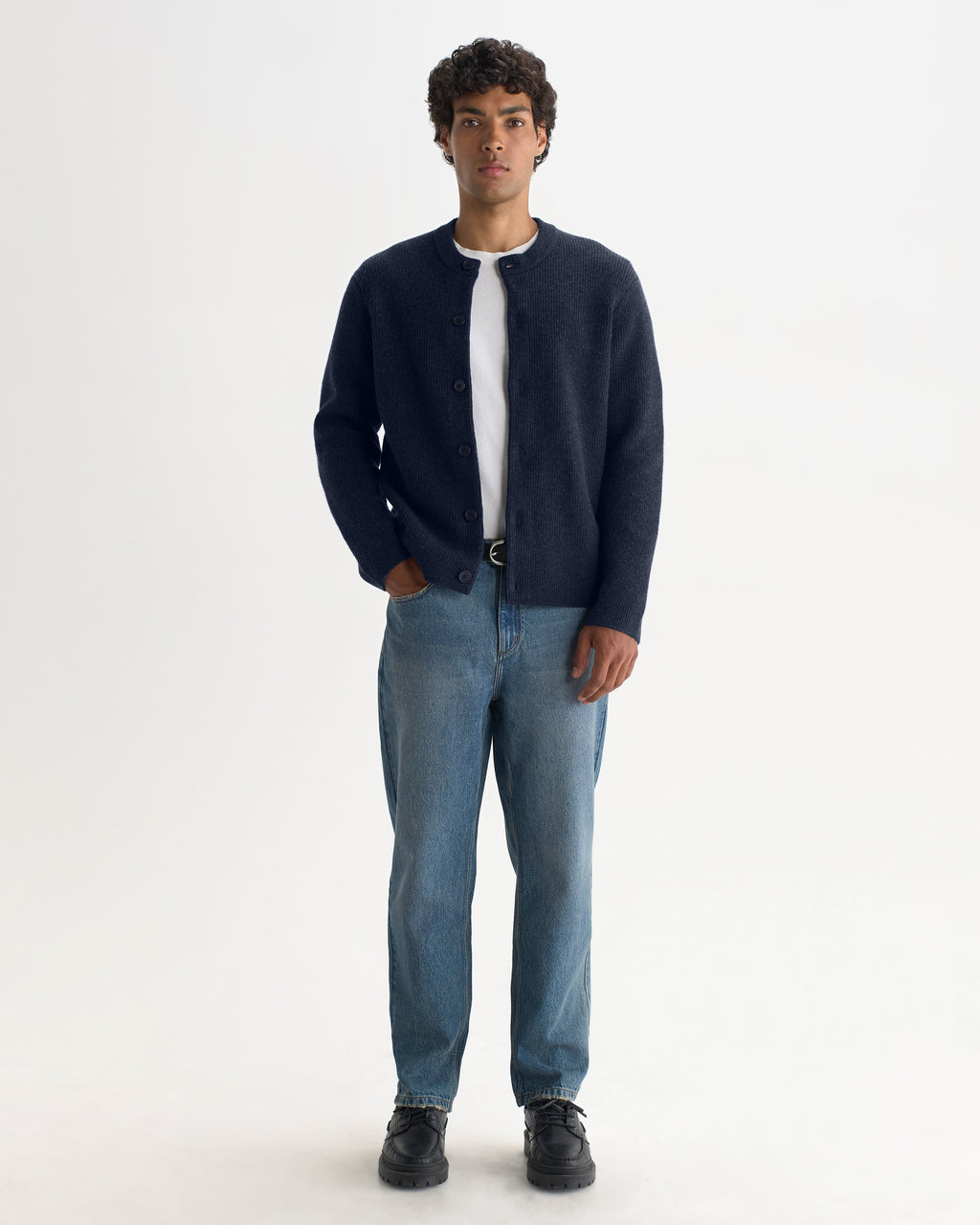 Granby - Navy Ribbed Wool Cardigan
