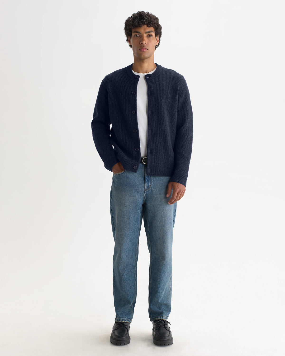 Granby - Navy Ribbed Wool Cardigan