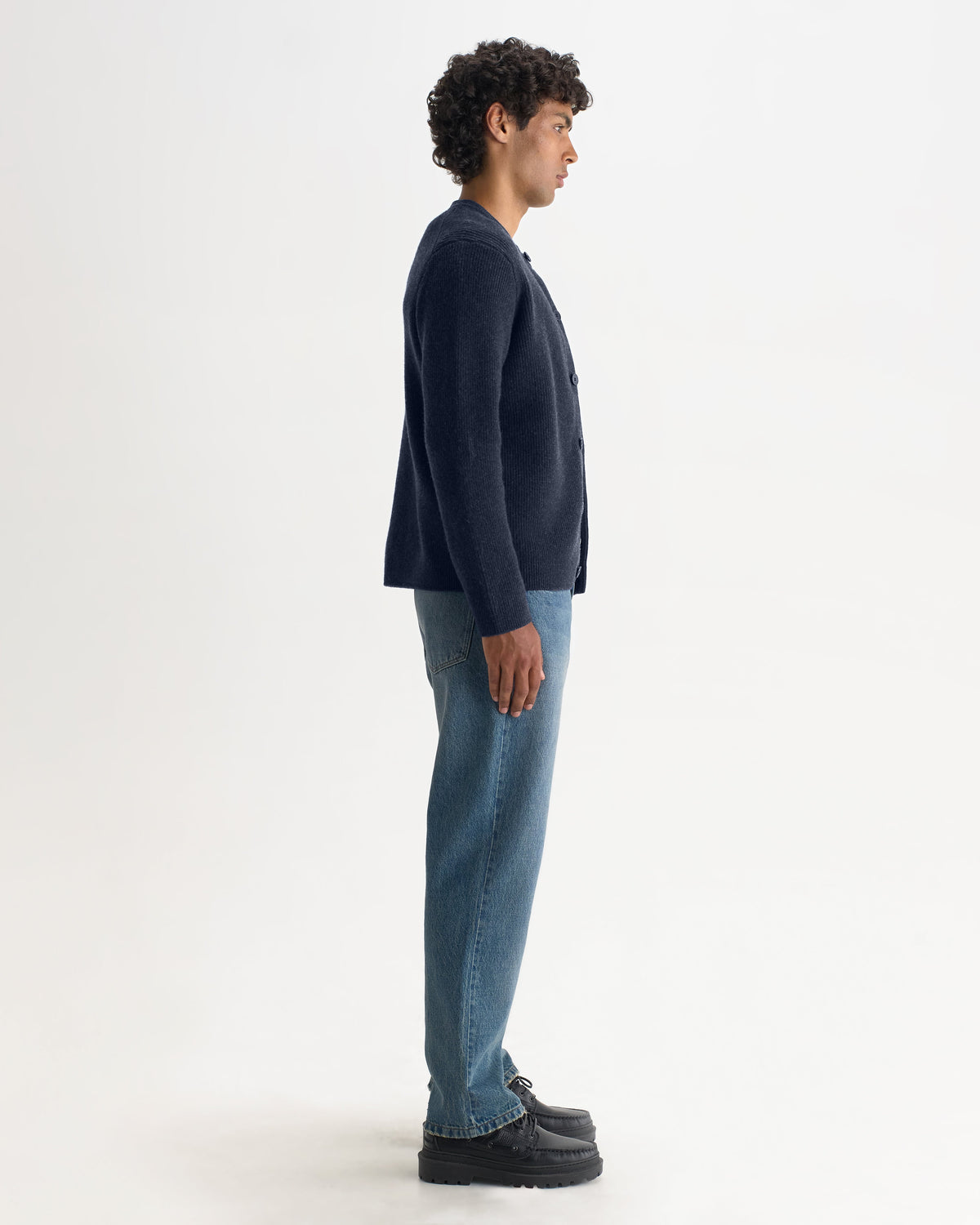 Granby - Navy Ribbed Wool Cardigan