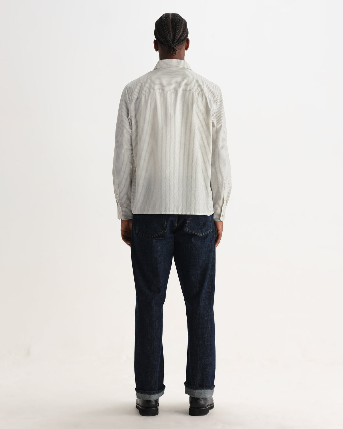 Halcomb - Ecru And Blue Broken Stripe Cotton Shirt