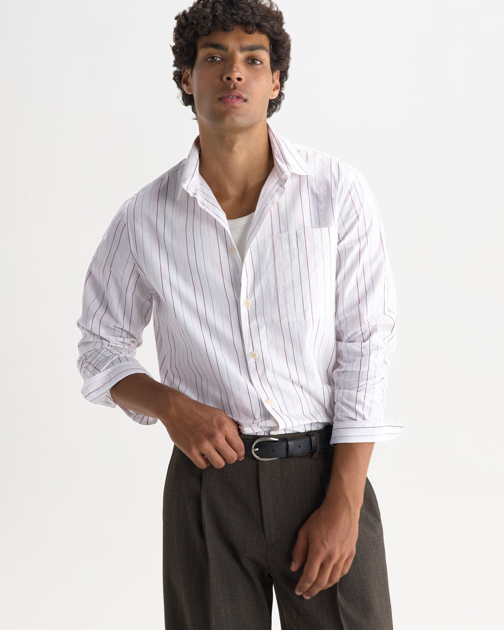 Halcomb - Ecru And Multicolour Stripe Cotton Shirt