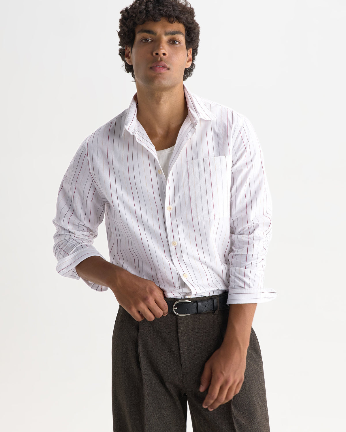 Halcomb - Ecru And Multicolour Stripe Cotton Shirt