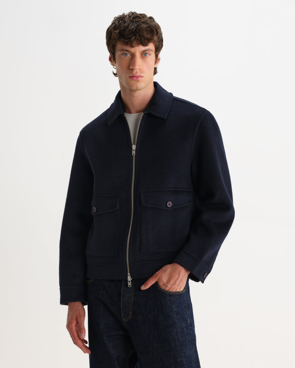 Hamblin - Navy Double-Faced Wool Check Jacket