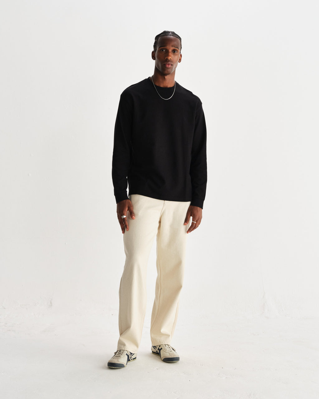 Hayden - Black Textured Organic Cotton Long Sleeve T-Shirt