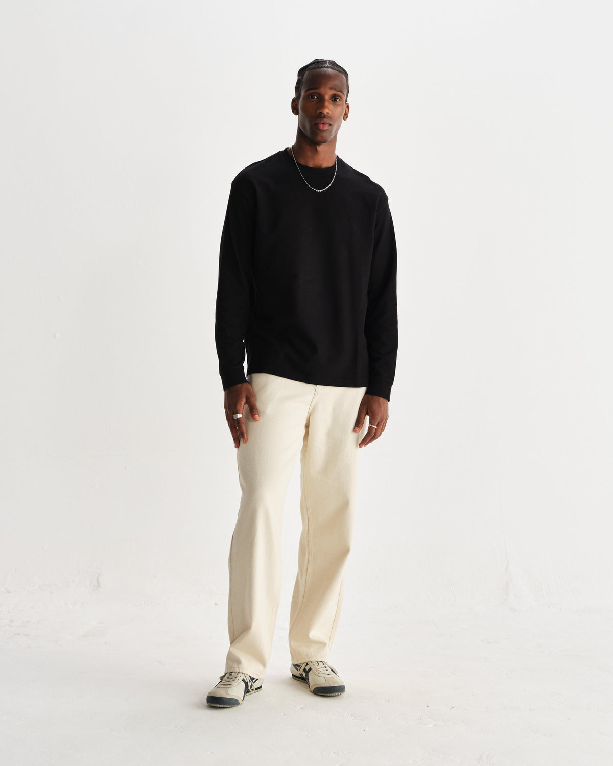 Hayden - Black Textured Organic Cotton Long Sleeve T-Shirt