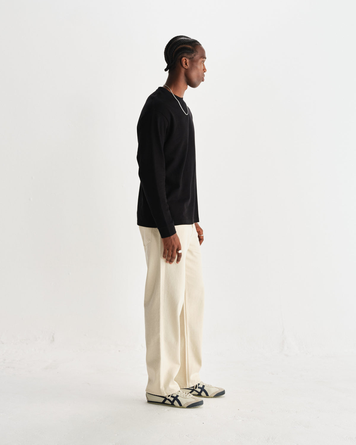 Hayden - Black Textured Organic Cotton Long Sleeve T-Shirt