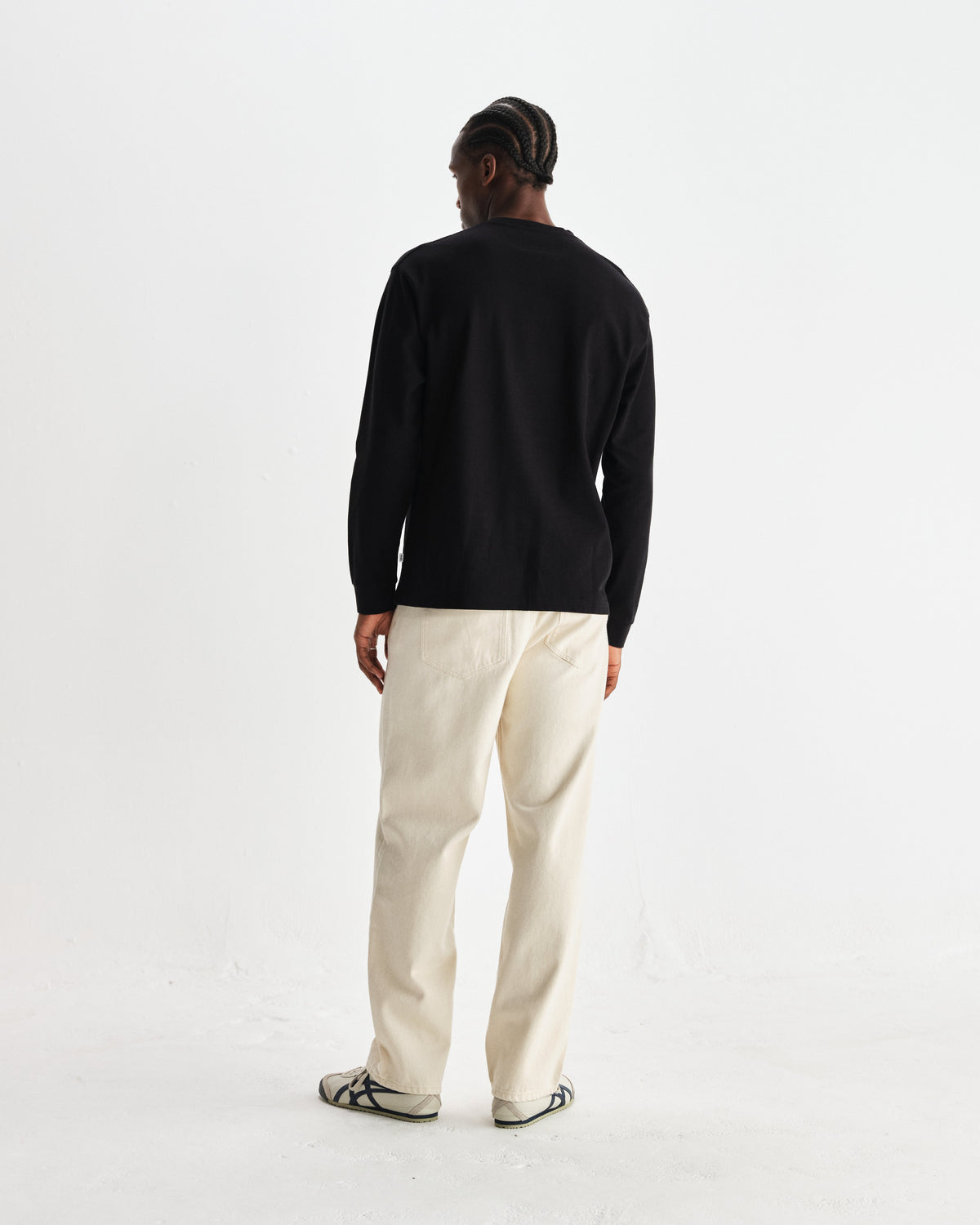 Hayden - Black Textured Organic Cotton Long Sleeve T-Shirt