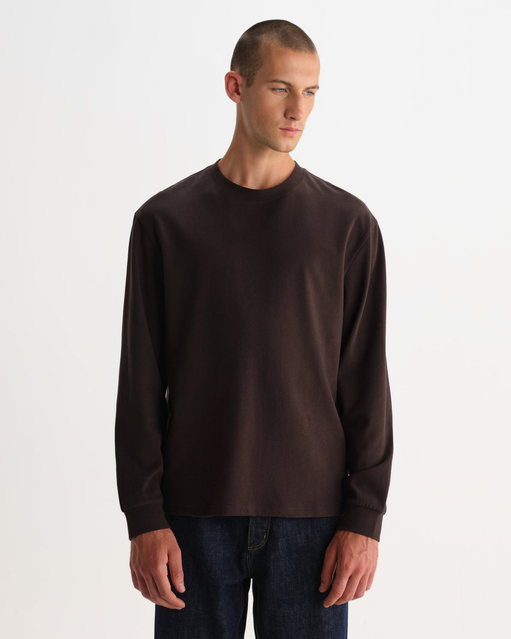 Hayden - Dark Brown Emorised Cotton Long-Sleeve T-Shirt