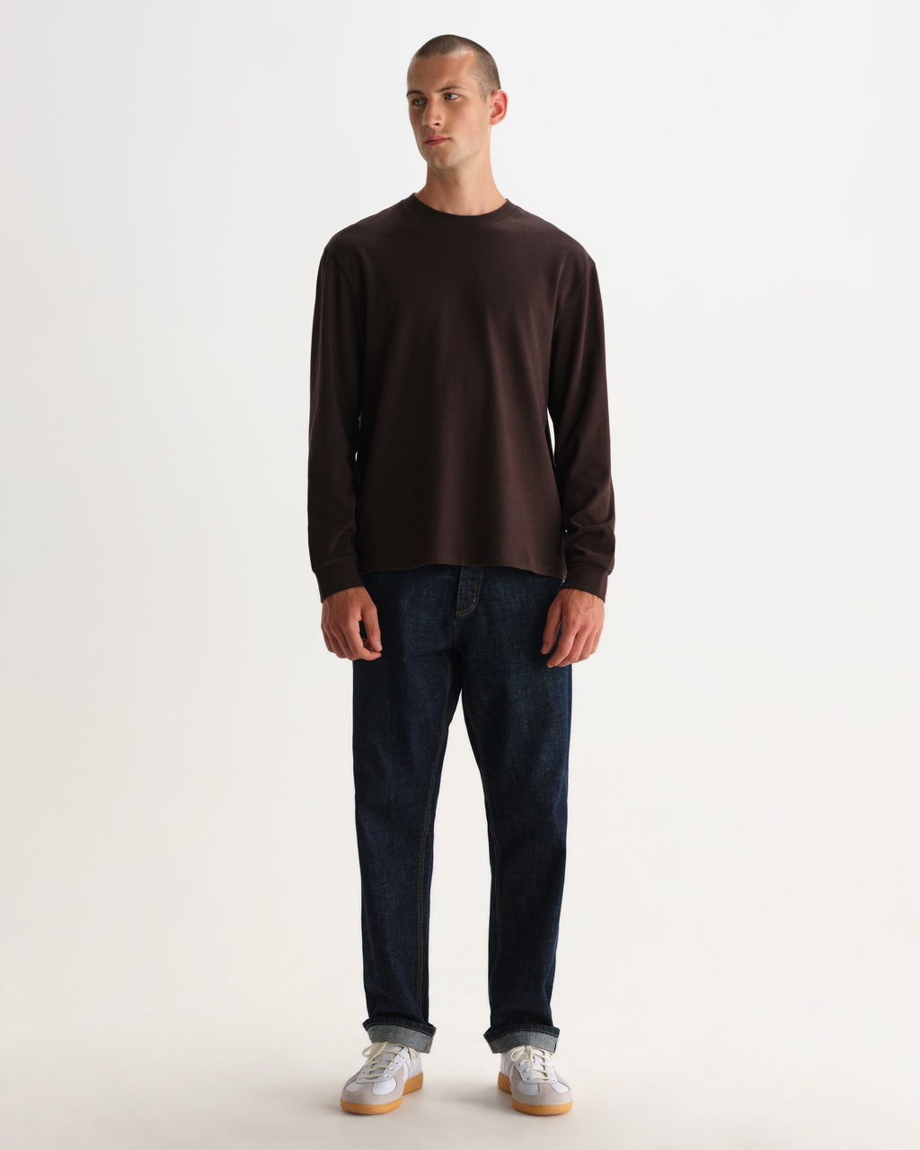 Hayden - Dark Brown Emorised Cotton Long-Sleeve T-Shirt
