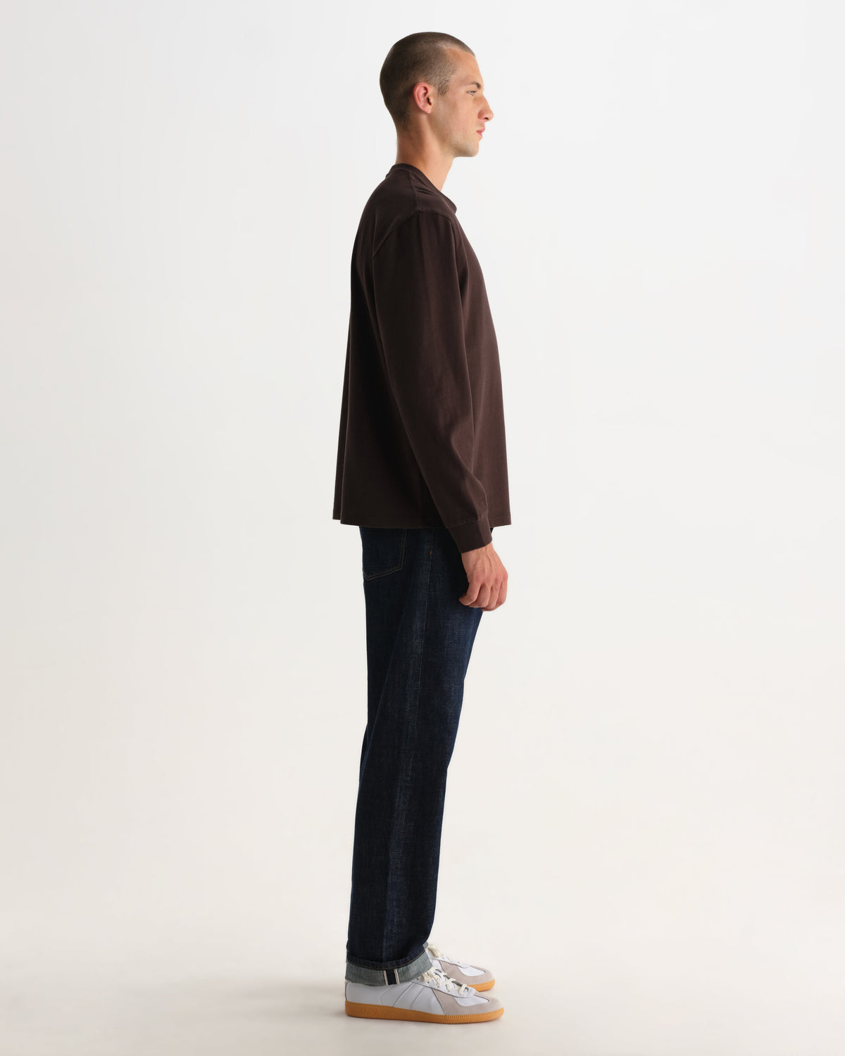 Hayden - Dark Brown Emorised Cotton Long-Sleeve T-Shirt
