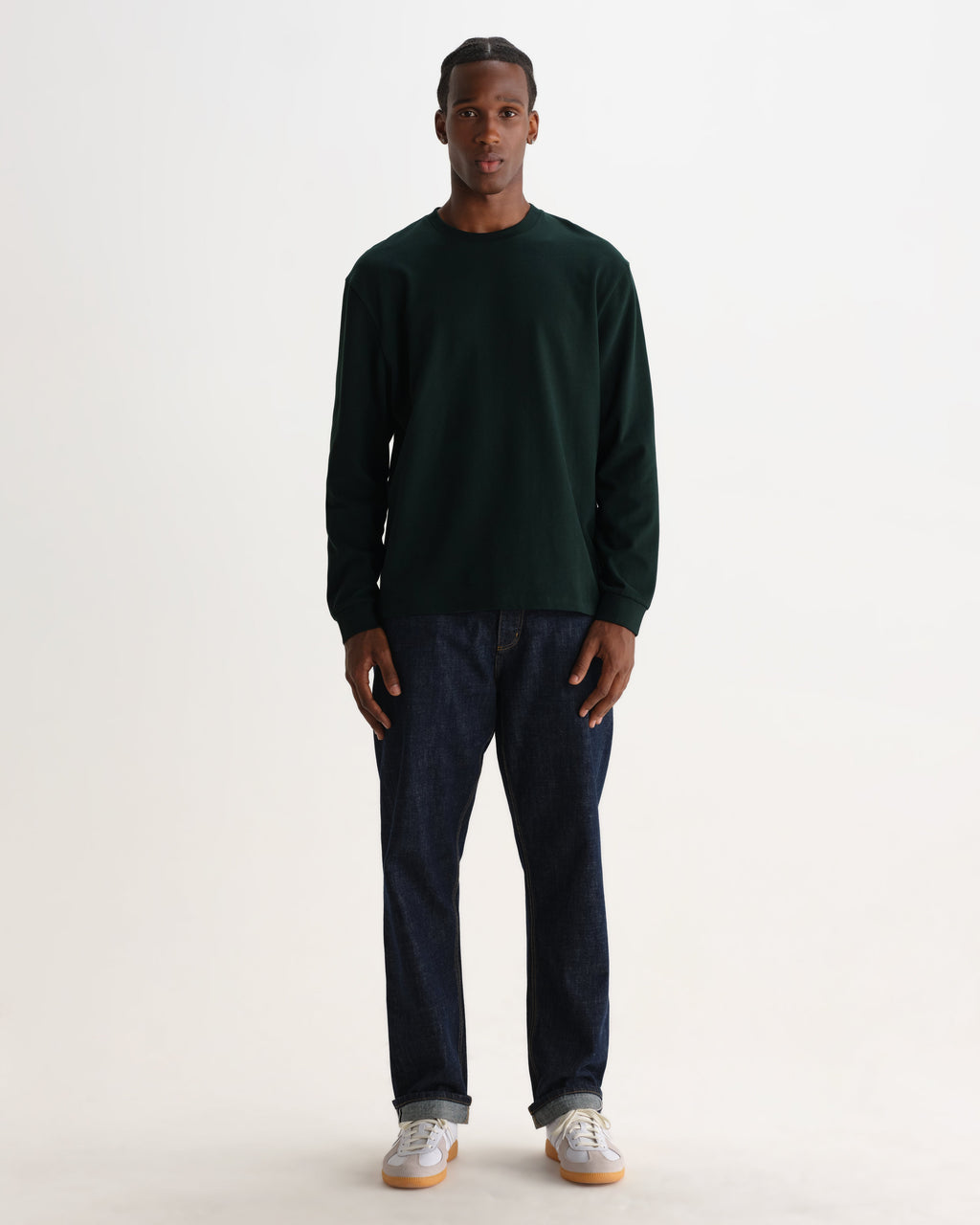 Hayden - Dark Green Emorised Cotton Long-Sleeve T-Shirt