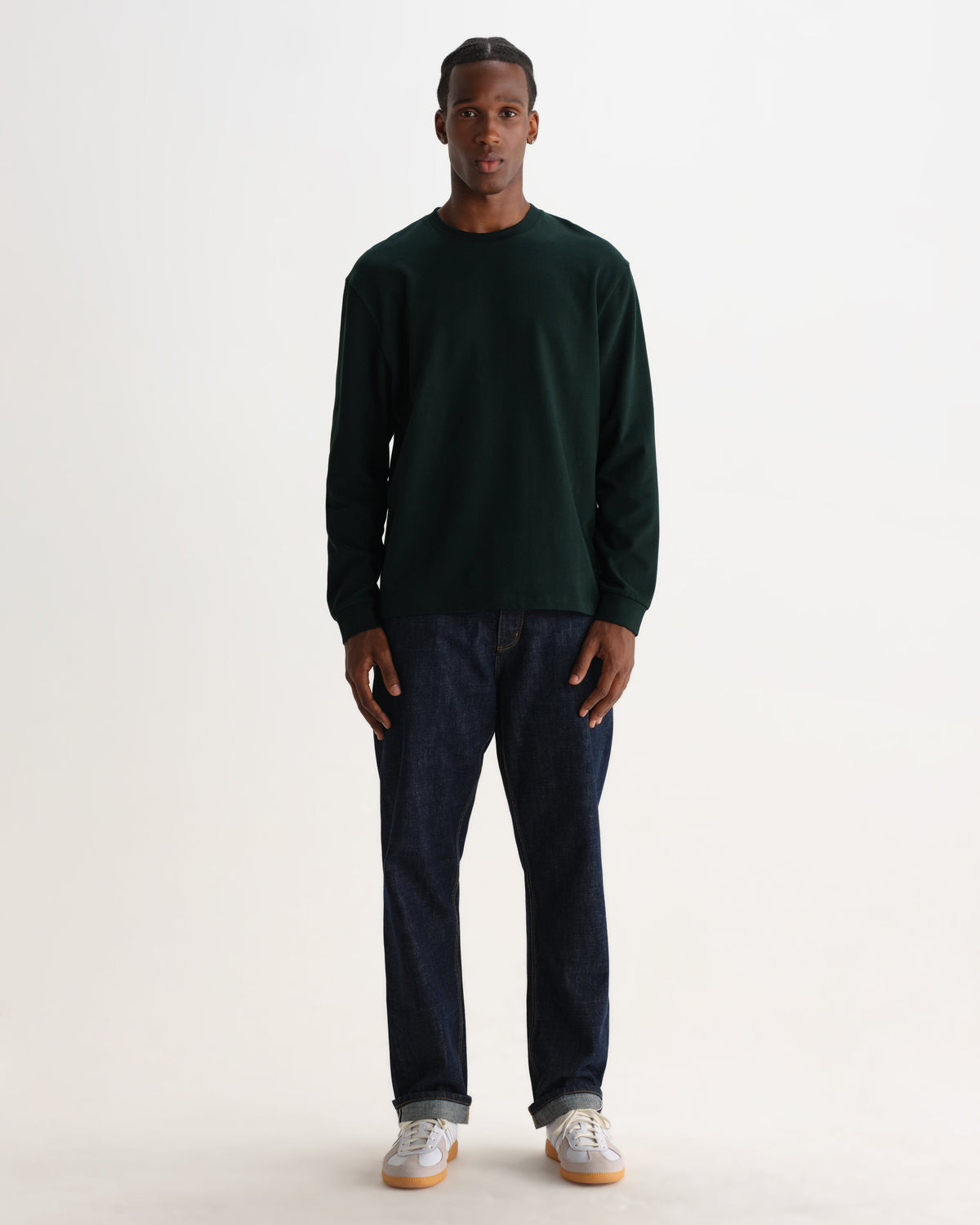 Hayden - Dark Green Emorised Cotton Long-Sleeve T-Shirt