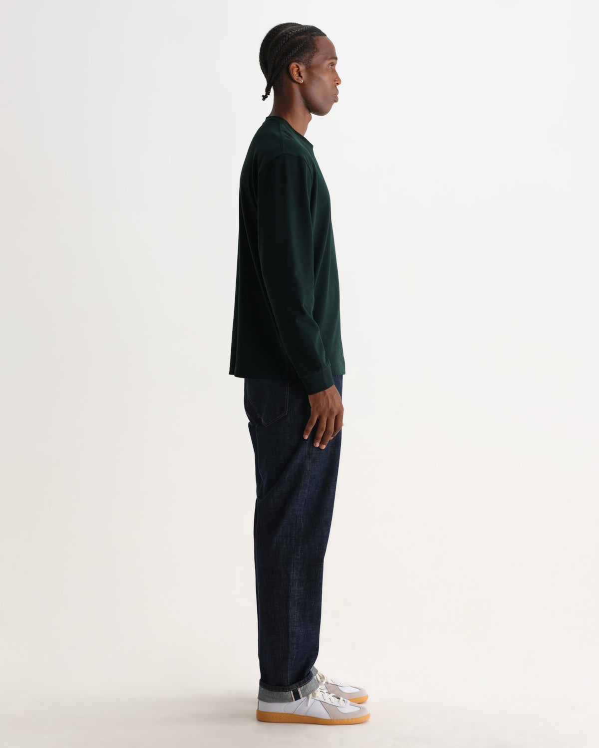 Hayden - Dark Green Emorised Cotton Long-Sleeve T-Shirt
