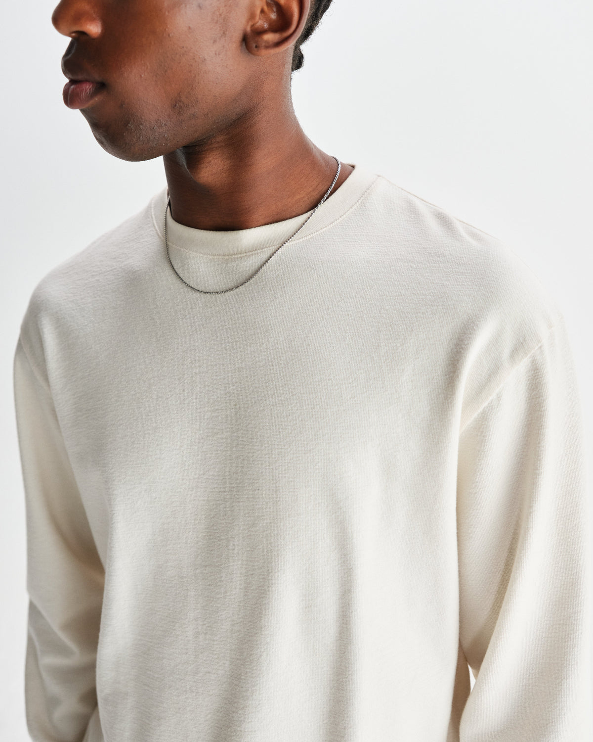 Hayden - Ecru Textured Organic Cotton Long Sleeve T-Shirt