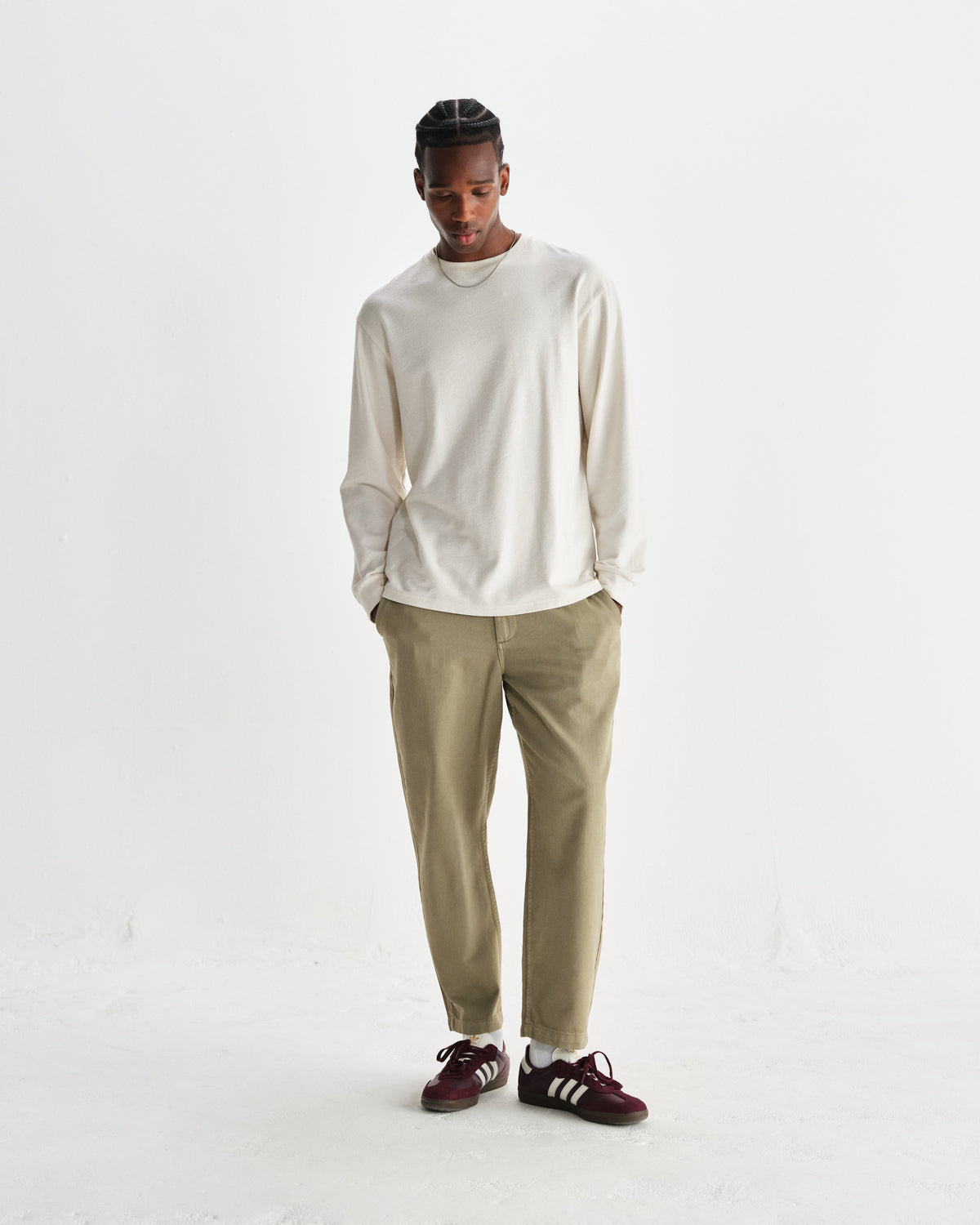Hayden - Ecru Textured Organic Cotton Long Sleeve T-Shirt