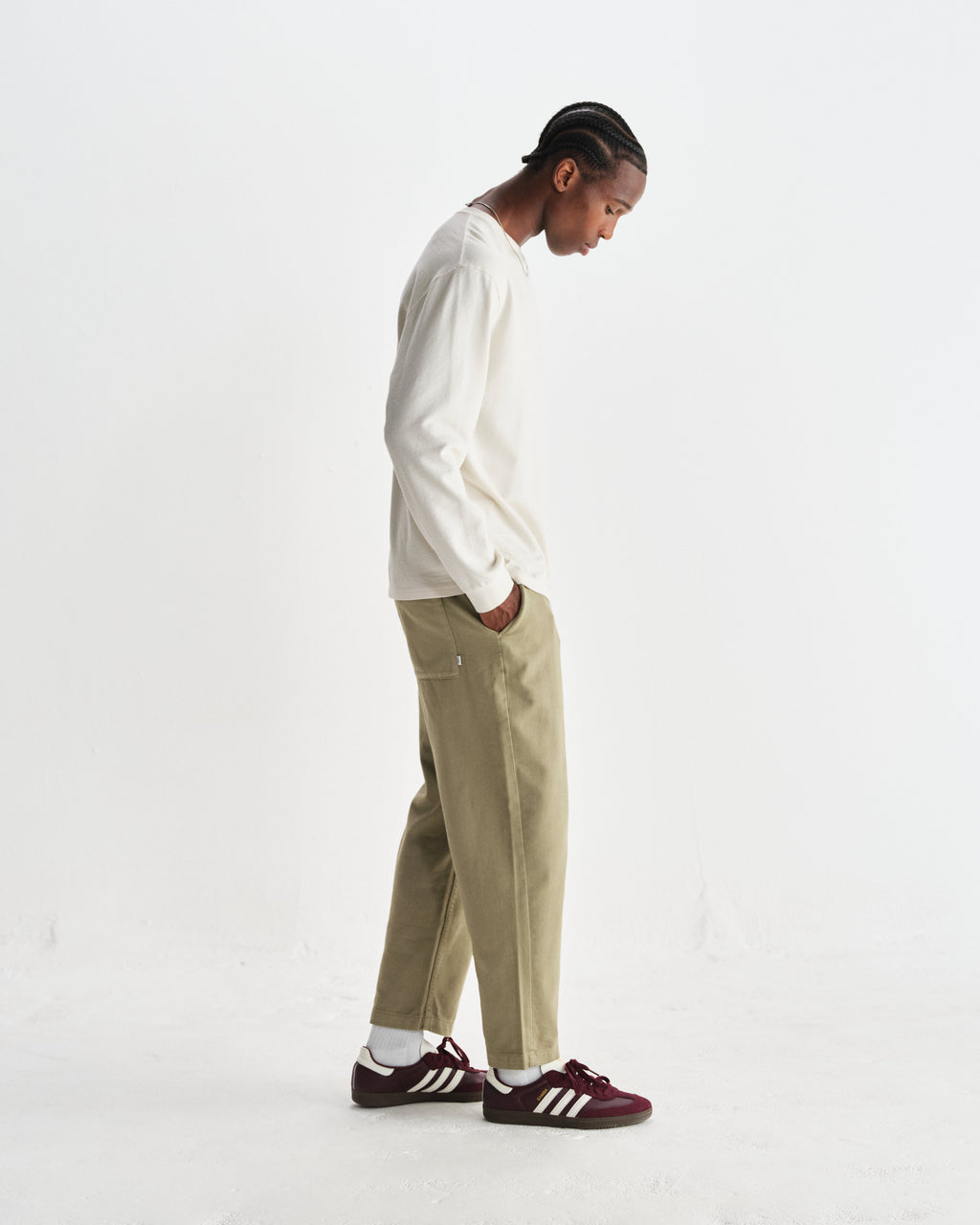 Hayden - Ecru Textured Organic Cotton Long Sleeve T-Shirt